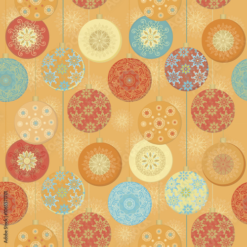 Christmas ornaments, baubles, christmas balls - seamless vector pattern