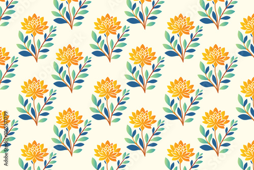 colorful seamless floral pattern with abstract botanical flowers and lush green leaves, ideal for fashion fabrics, digital textile printing, and modern design projects