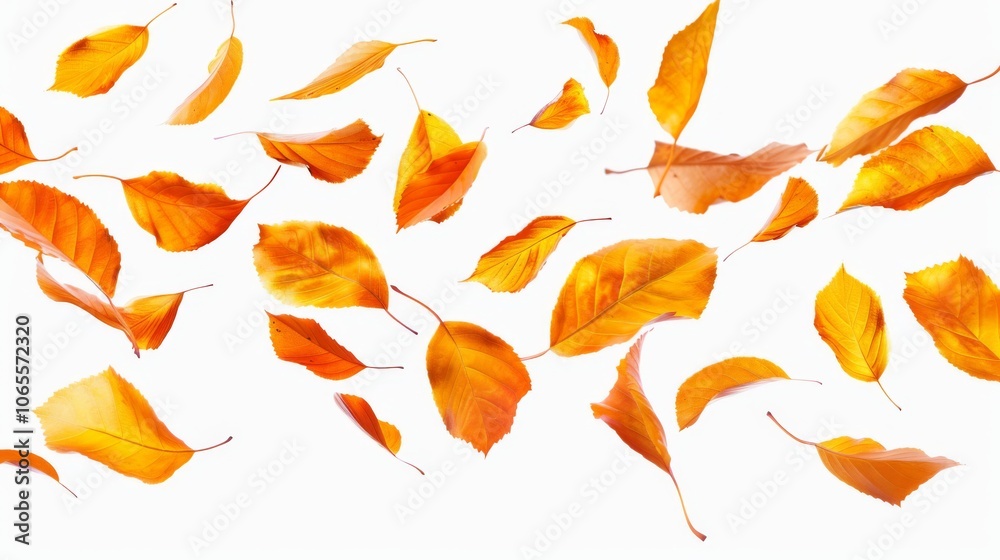 Fototapeta premium Falling Autumn Leaves on a White Background - Nature Photography