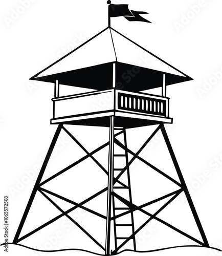 camping tower, lifeguard tower  silhouette vector illustration