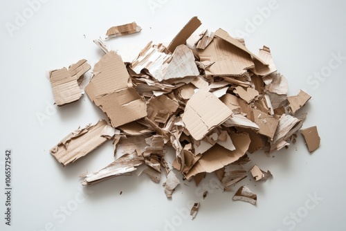 Torn cardboard shards in a heap, symbolizing the recycling process and environmental concerns, encouraging thoughts on eco-friendly living and sustainability. photo