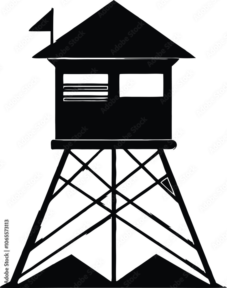 camping tower, lifeguard tower silhouette vector illustration camping tower, lifeguard tower silhouette vector illustration