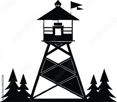 camping tower, lifeguard tower  silhouette vector illustration