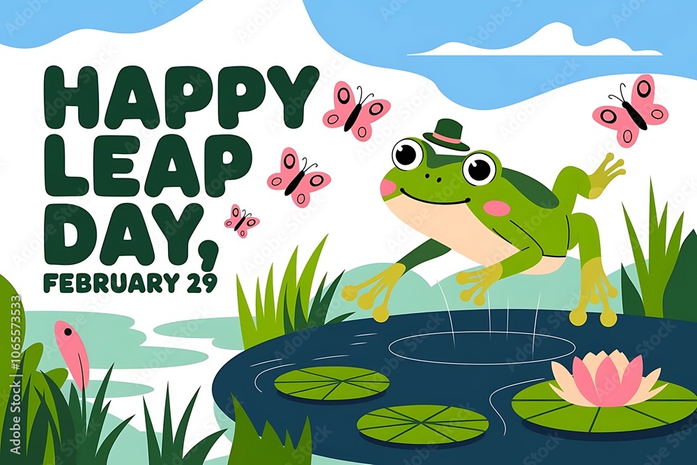 Fototapeta premium Celebrating Leap Day with Frogs and Fun February 29 Illustration