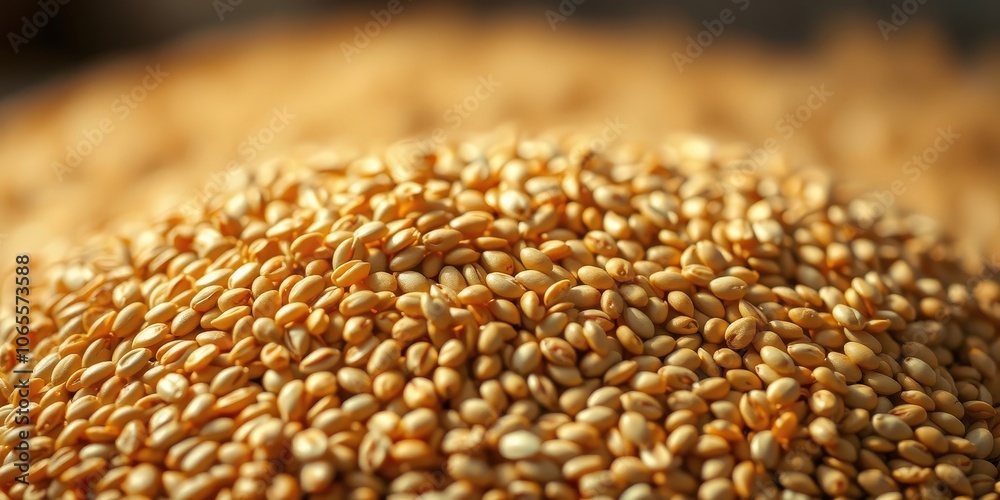 Obraz premium A Close Up View of a Pile of Golden Grains, Showing the Detailed Texture and Subtle Variations in Color and Shape
