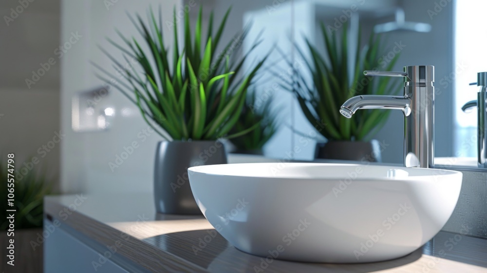 Fototapeta premium Modern Bathroom Sink Design with Chrome Faucet