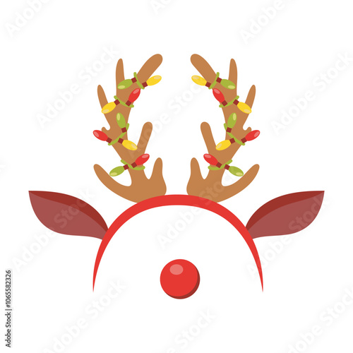 Christmas hoop with reindeer antlers in flat design. Hat with horns in garlands. Vector illustration isolated.