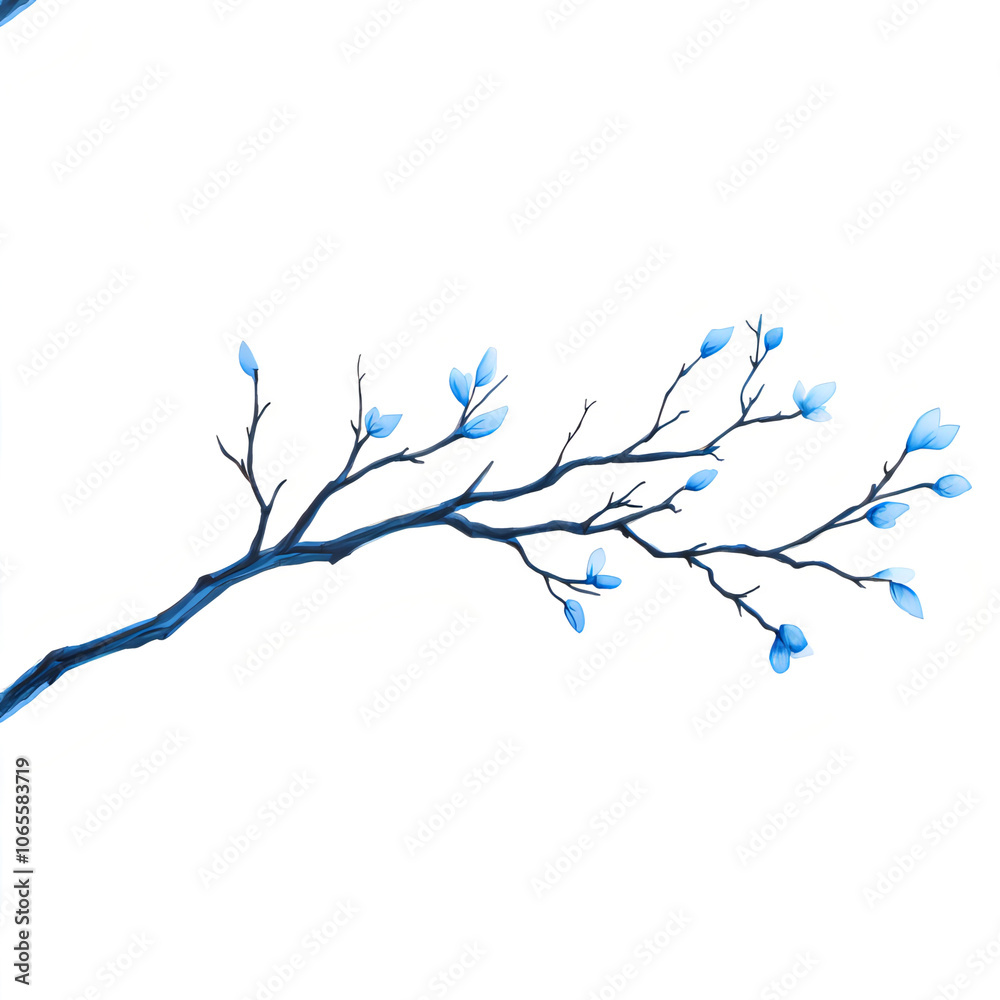 Obraz premium Delicate Watercolor Blue Leaves on Branches