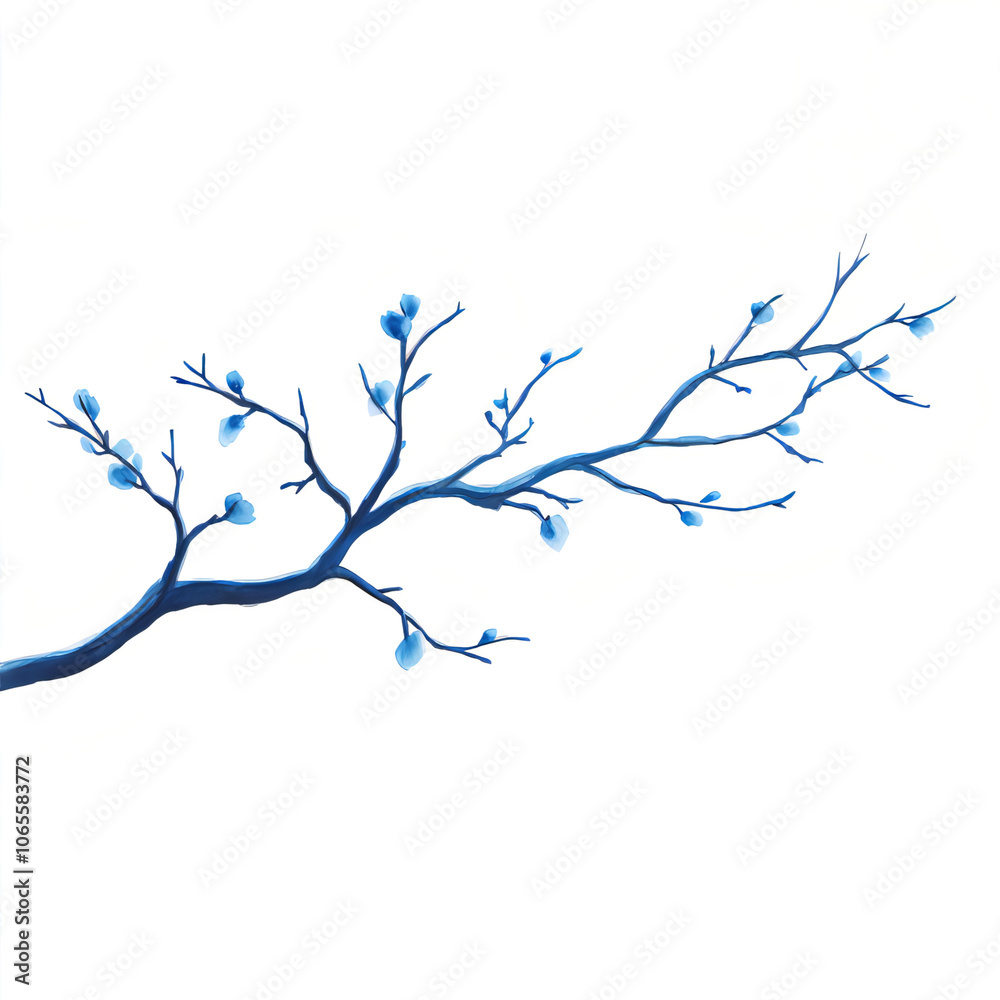 Obraz premium Delicate Watercolor Blue Leaves on Branches