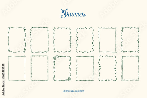 Minimalist hand drawn vector frames collection. Art for greeting cards, wedding invitations, poster design, postcards, branding, logo design, background. Matisse style doodles.