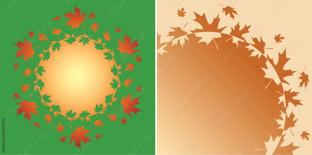 autumn maple leaves. vector frames on gradient backgrounds