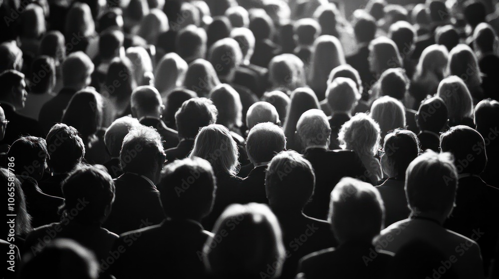 Obraz premium A crowd of people viewed from behind, emphasizing the collective presence at an event.