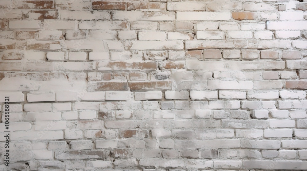 Fototapeta premium Old White Painted Brick Wall with Visible Mortar