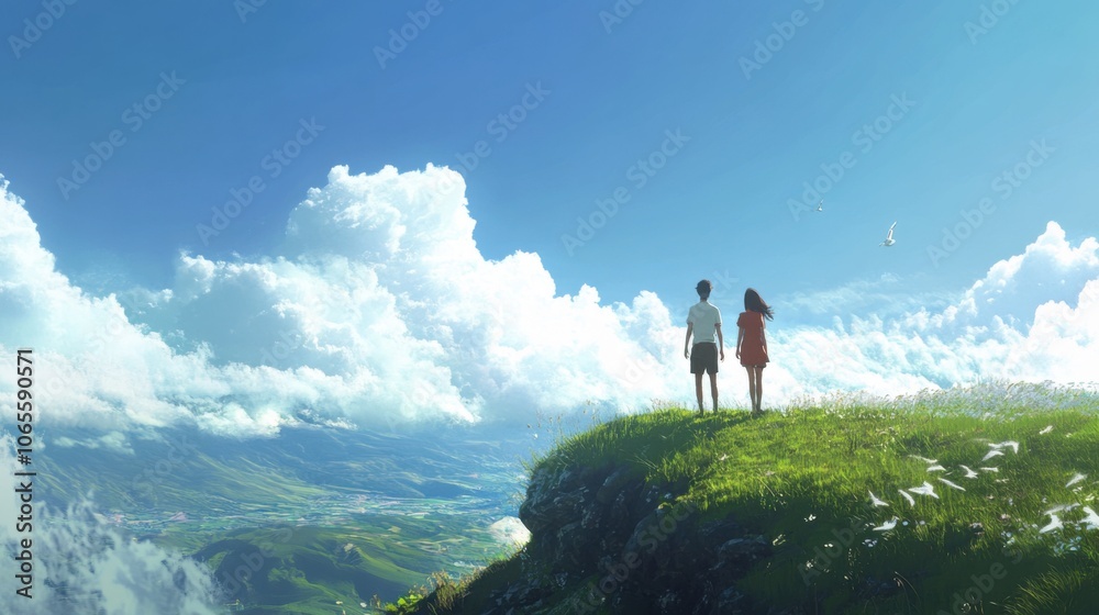 Obraz premium They spent the day on a breezy hilltop