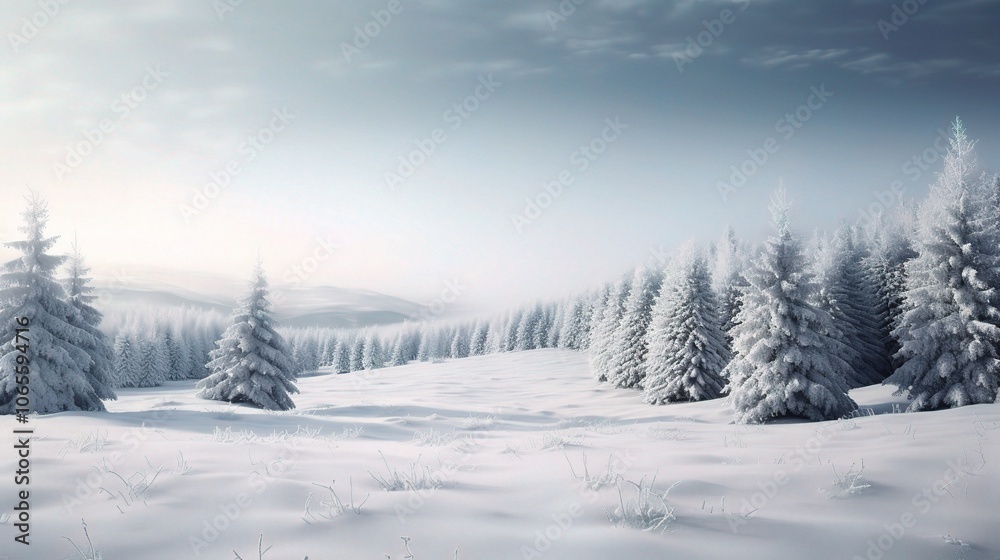Serene Winter Scene with Snowy Fir Trees Serene Winter Scene with Snowy Fir Trees