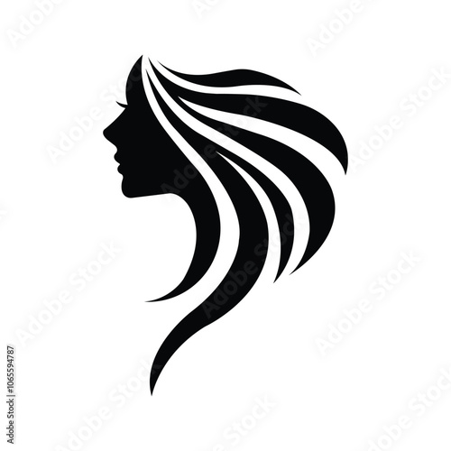 Beauty long hair woman vector logo silhouette