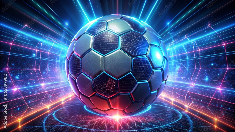 Fototapeta premium Neon Soccer Ball in a Futuristic Arena