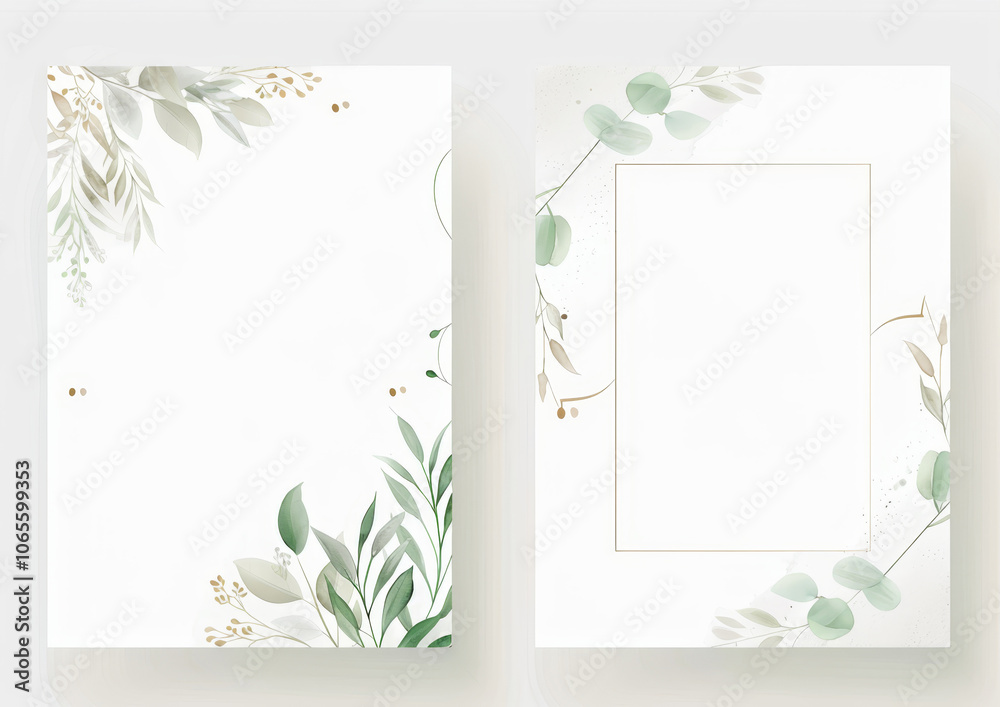 Obraz premium White background with a frame of leaves in a watercolor style 