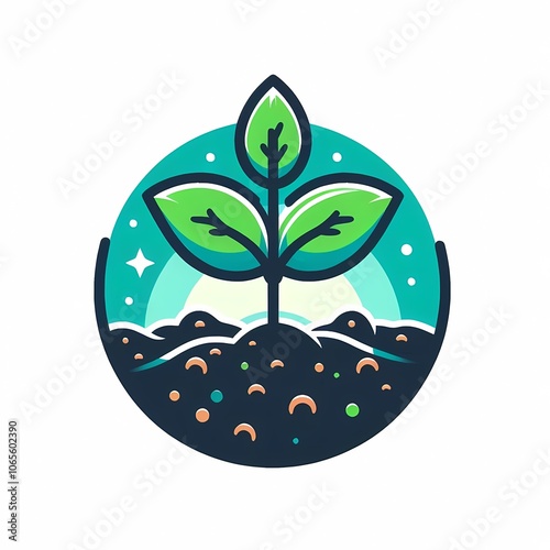 The vector icon depicts a young sprout in the soil, while the green plant in the soil is represented by a simple symbol.