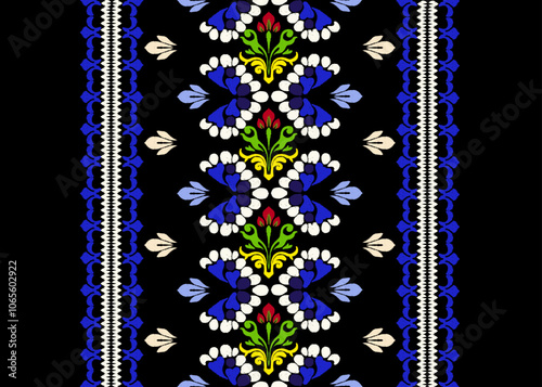 Ikat floral paisley embroidery ethnic traditional pattern 
Motif ethnic handmade beautiful Ikat art. 
Ikat ethnic tribal, boho colors seamless wallpaper.
Ethnic Ikat abstract background art.