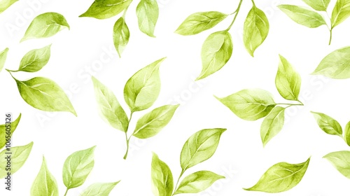 Watercolor Green Leaves Seamless Pattern