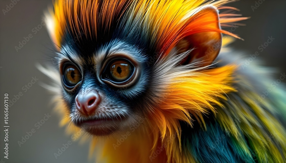 Fototapeta premium Vibrant tamarin with colorful fur and expressive eyes showcasing its lively spirit