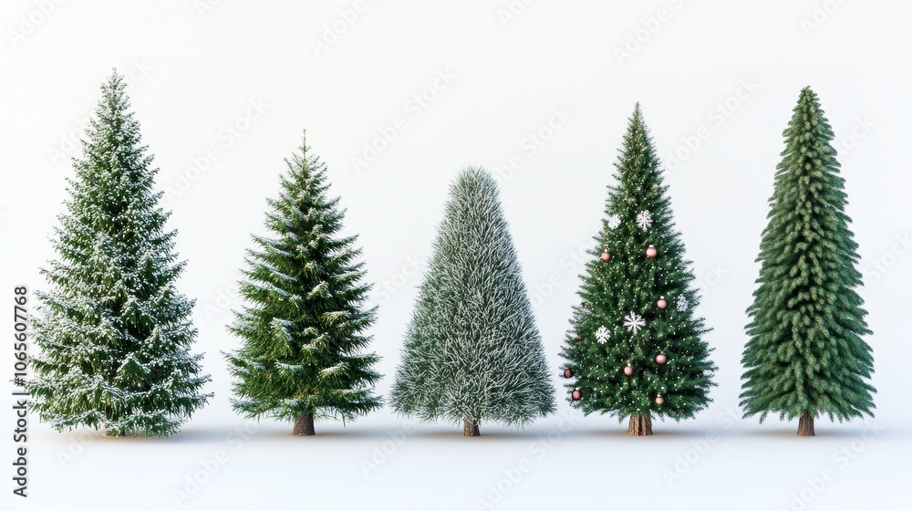 Fototapeta premium Four trees of different sizes and shapes are shown in a row