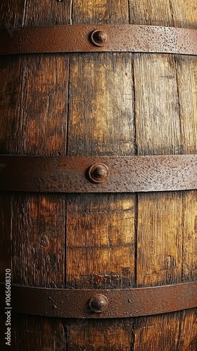 Close-Up of Whiskey Barrel Aging in Cellar photo