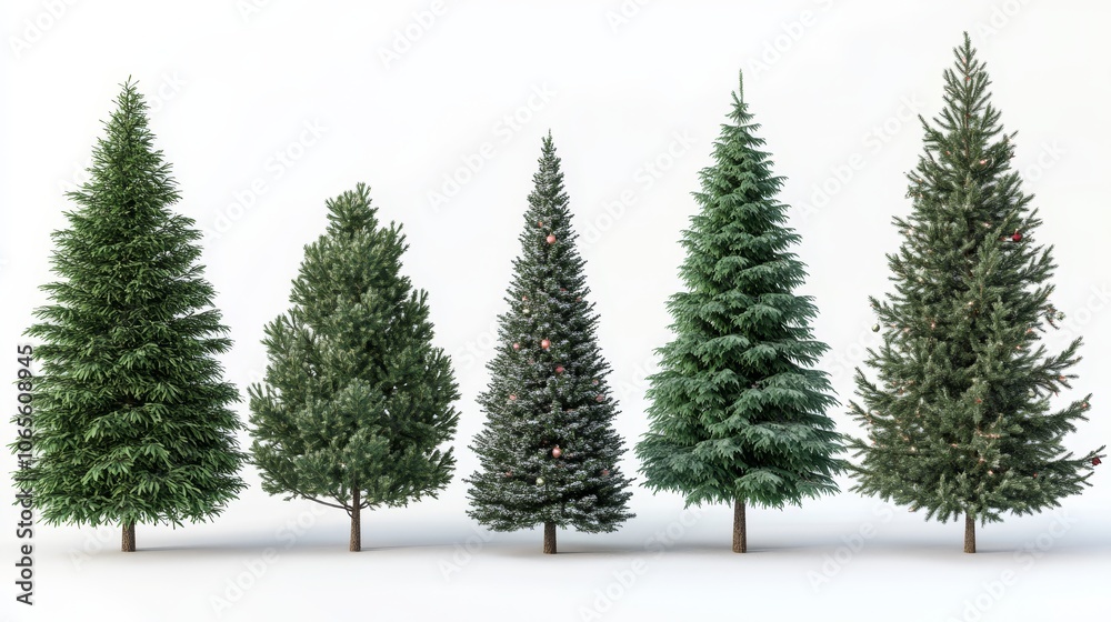 Four trees of different sizes and shapes are shown in a row Four trees of different sizes and shapes are shown in a row