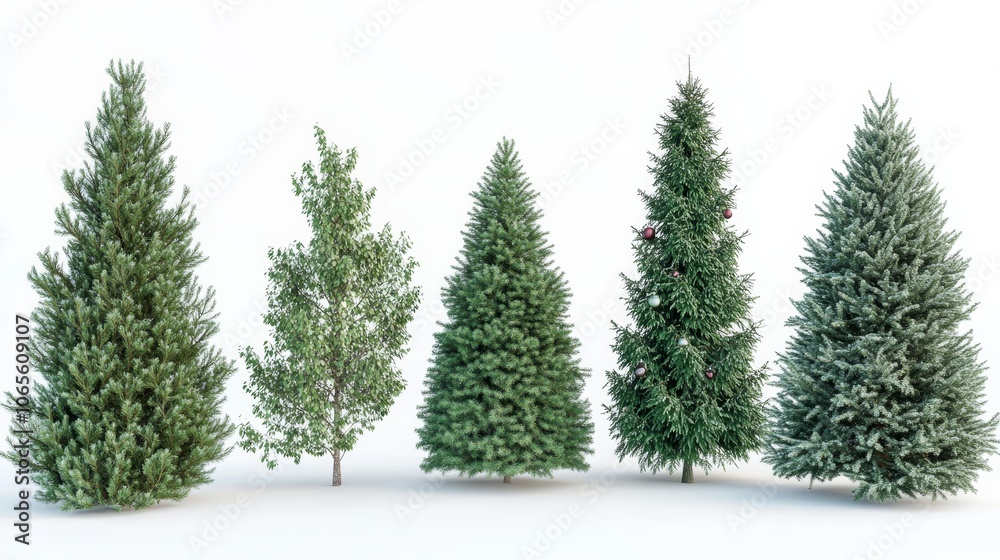 Fototapeta premium Four trees of different sizes and shapes are shown in a row