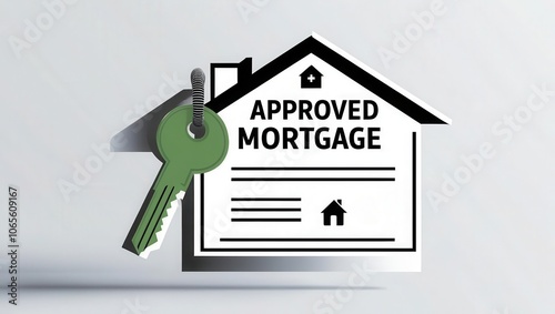 Approved Mortgage: Key to Homeownership: A symbolic image featuring a house-shaped paper with the words 