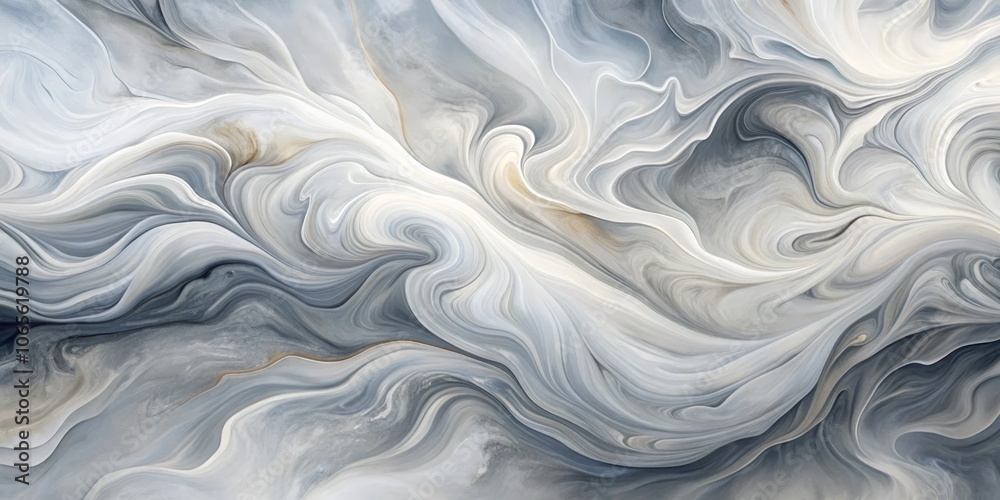 Fototapeta premium Fluid Swirls of Gray and White A Digital Abstract Composition
