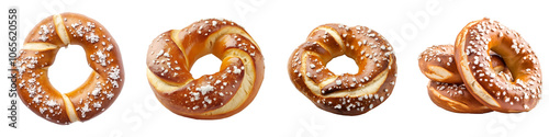 Set of a German pretzel with salt, isolated on a transparent background.