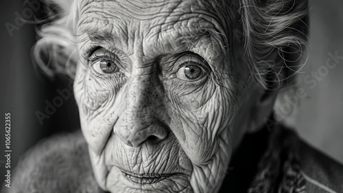 Wallpaper Mural Detailed Black and White Portrait of Elderly Woman with Deep Wrinkles Reflecting Life Experience and Eye Expressions Close Up Torontodigital.ca