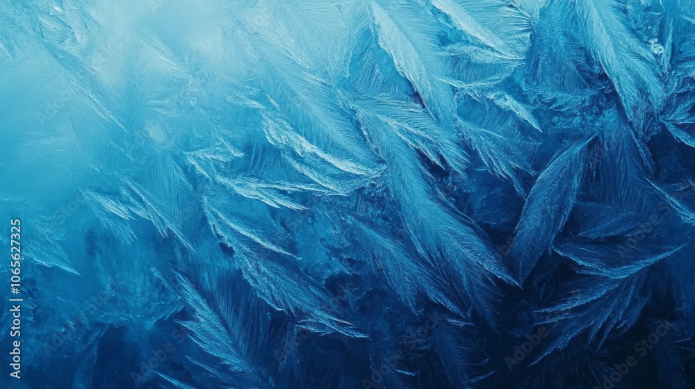 Fototapeta premium blue and shiny ice pattern on frozen window 