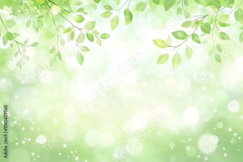 Lush green leaves branch with bokeh effect watercolor background.