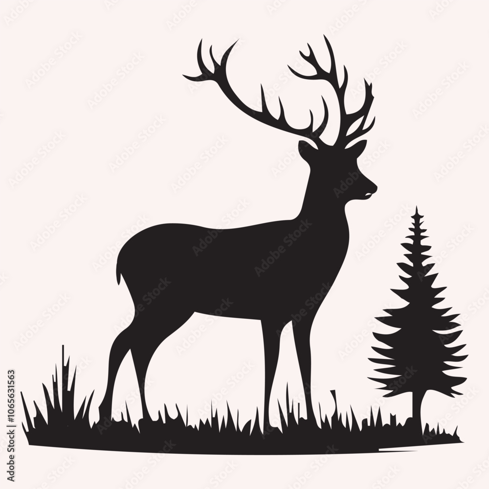 Fototapeta premium Mystic Stag: Solid Black Deer Silhouette Vector