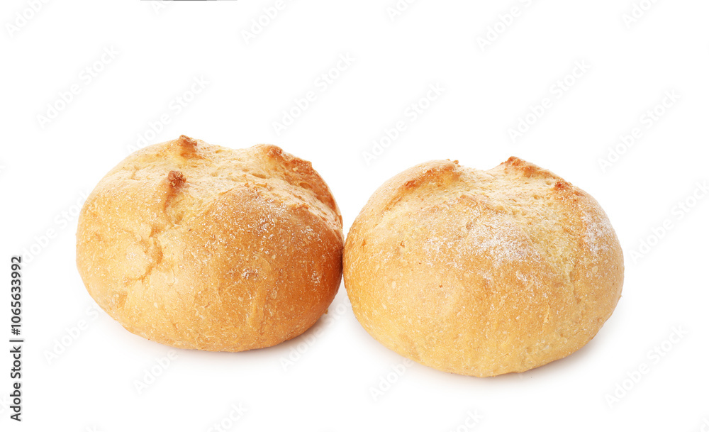 Two homemade tasty buns isolated on white Two homemade tasty buns isolated on white