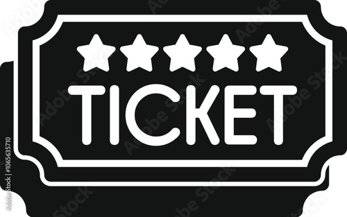 Black and white cinema ticket with five stars, indicating high quality entertainment