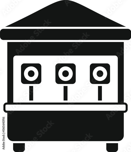 Simple icon of a shooting gallery stand featuring three targets, ideal for aiming practice and recreational shooting activities