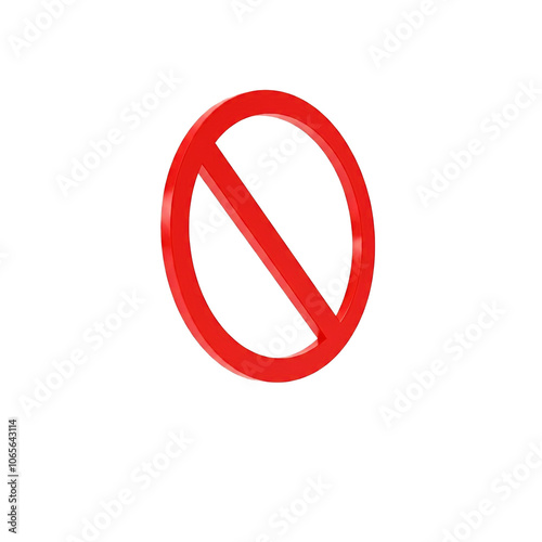 3D Red prohibition sign or 3D Stop sign on transparent background. 3D Volumetric Red Ban Sign on White Isolated transparent Background.
