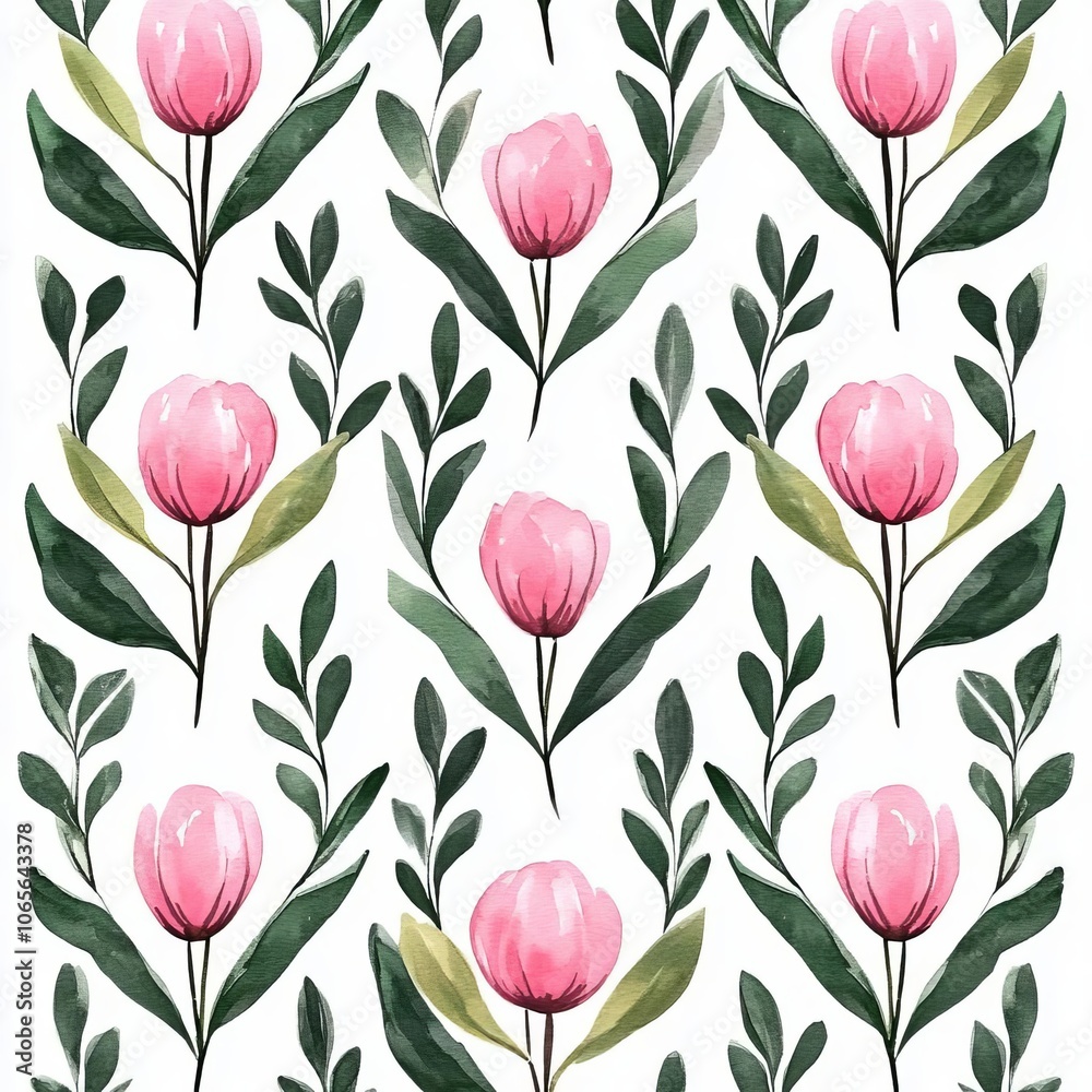 Obraz premium Pink tulip floral pattern on white background