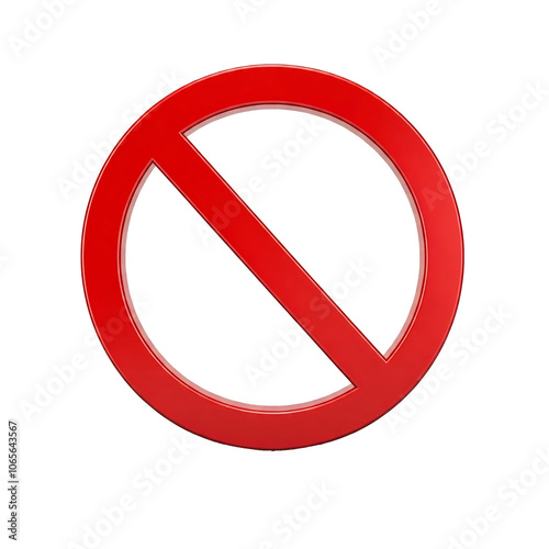 3D Red prohibition sign or 3D Stop sign on transparent background. 3D Volumetric Red Ban Sign on White Isolated transparent Background.