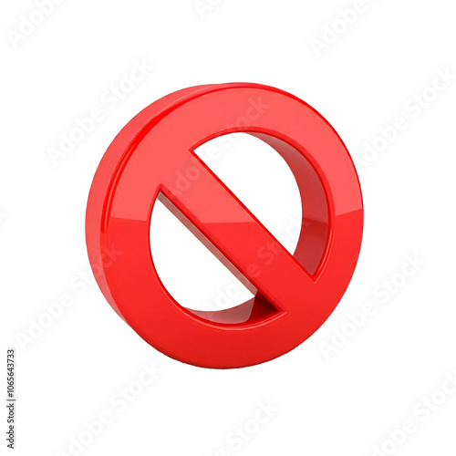 3D Red prohibition sign or 3D Stop sign on transparent background. 3D Volumetric Red Ban Sign on White Isolated transparent Background.