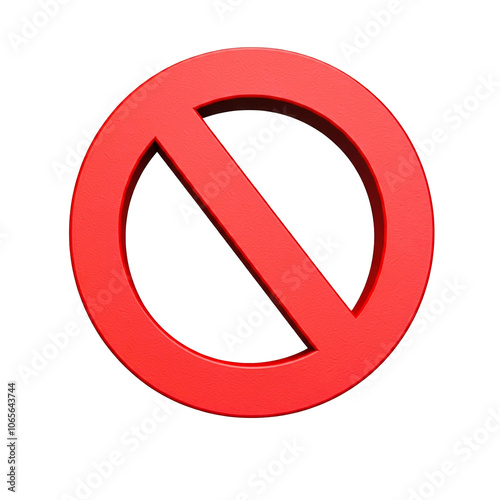 3D Red prohibition sign or 3D Stop sign on transparent background. 3D Volumetric Red Ban Sign on White Isolated transparent Background.
