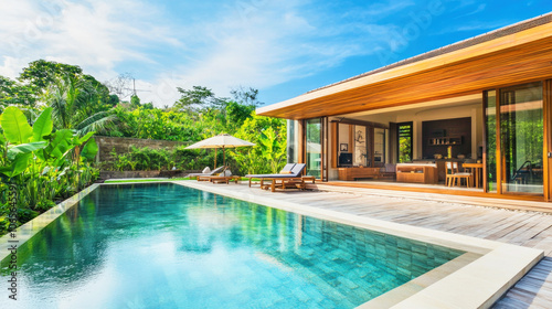 Wallpaper Mural Luxury wooden villa with private pool surrounded by lush greenery in a tranquil setting Torontodigital.ca