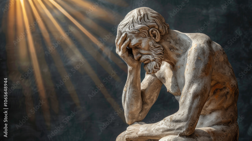 Obraz premium Introspective marble statue of a bearded man expressing deep thought and contemplation