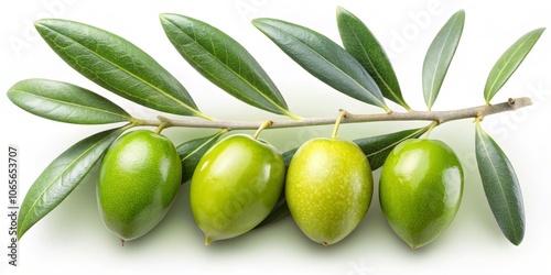 Fresh Green Olives on a Branch with Lush Leaves photo