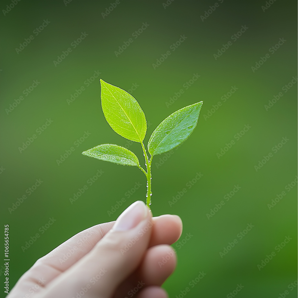 A hand holds a delicate green sapling against a blurred green background, representing new beginnings, environmental awareness, and the nurturing of life. A hand holds a delicate green sapling against a blurred green background, representing new beginnings, environmental awareness, and the nurturing of life.