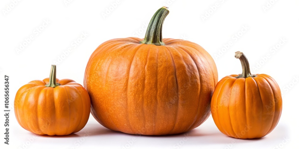 Fototapeta premium Three Pumpkins - A Trio of Fall Favorites on a White Background